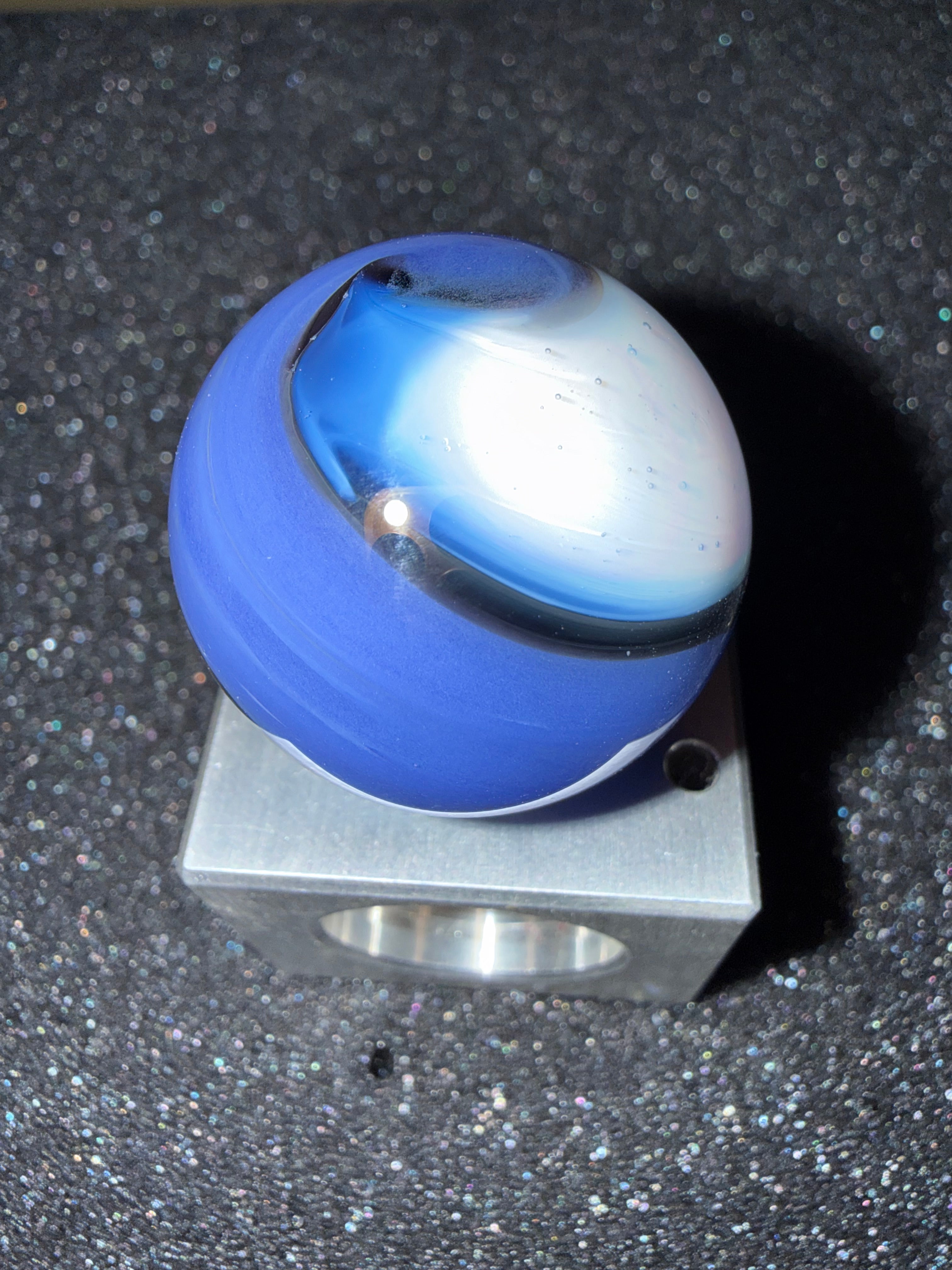 Large blue and white corkscrew