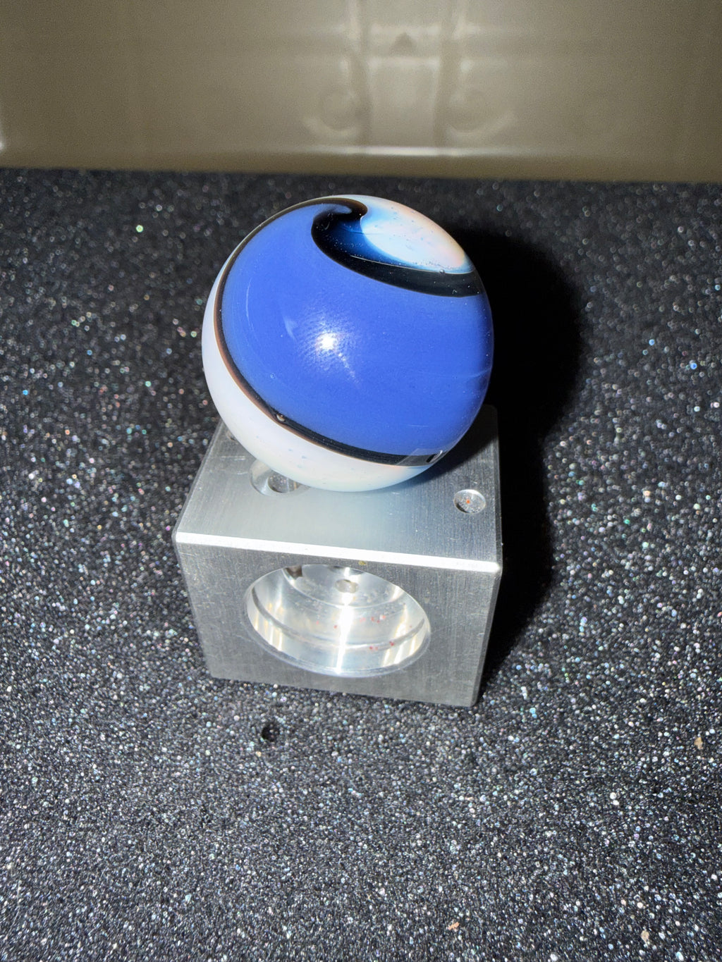 Large blue and white corkscrew