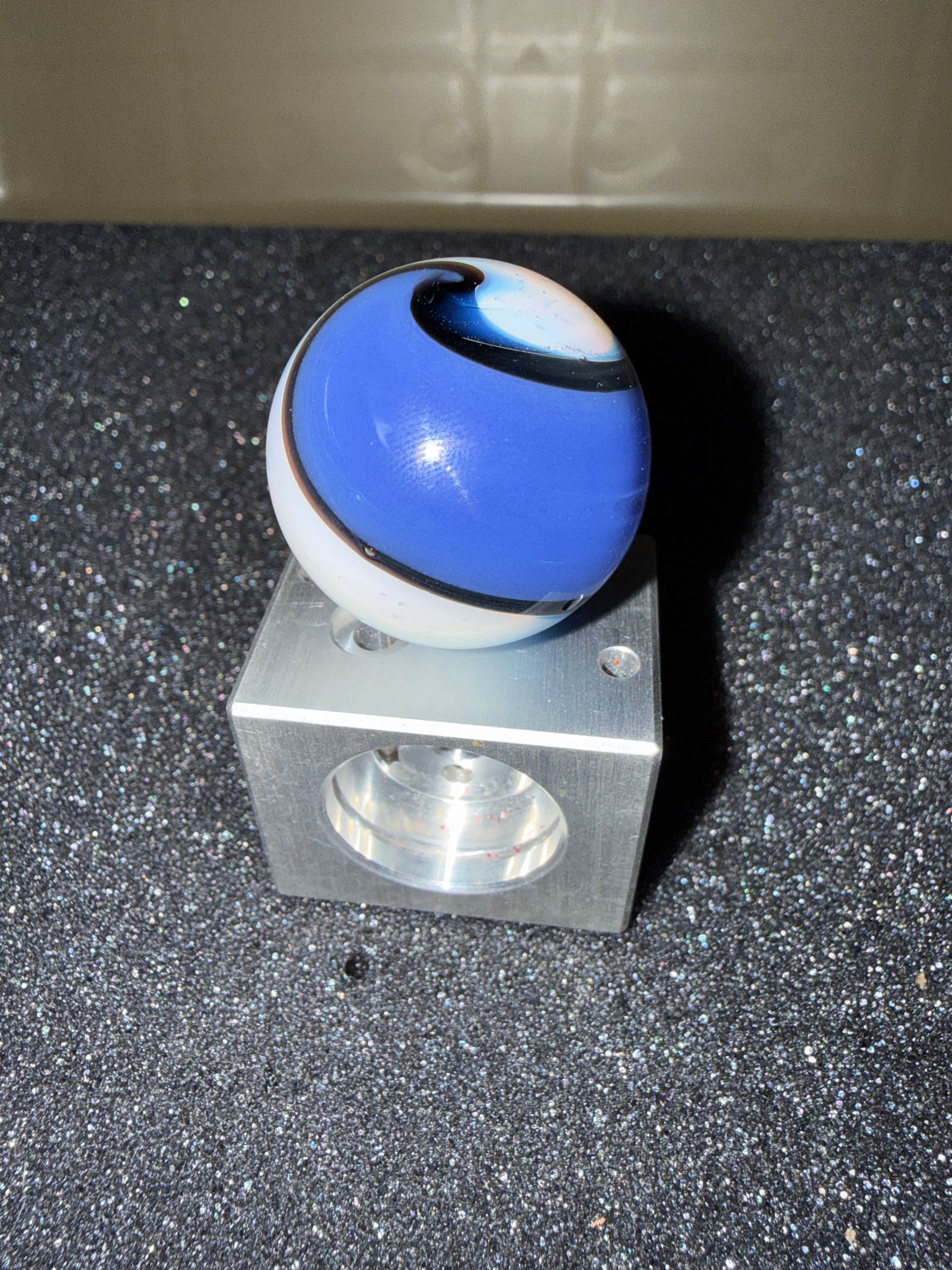 Large blue and white corkscrew